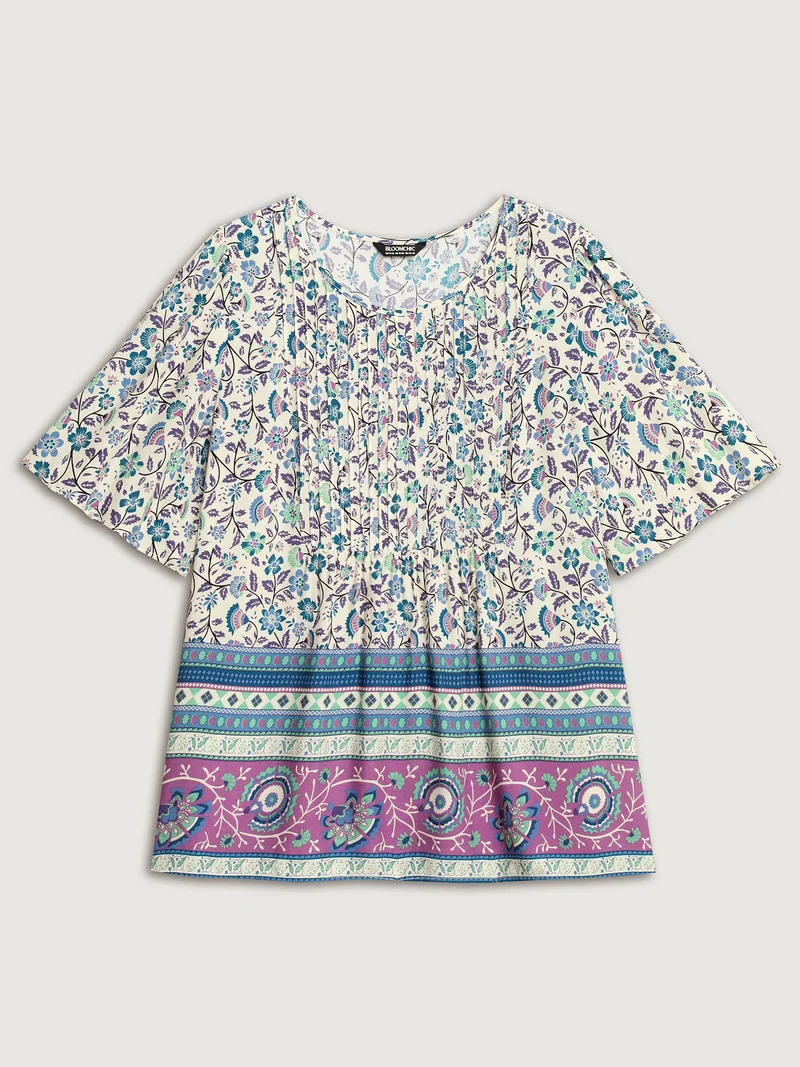 Rayon Pleated Floral Print Blouse