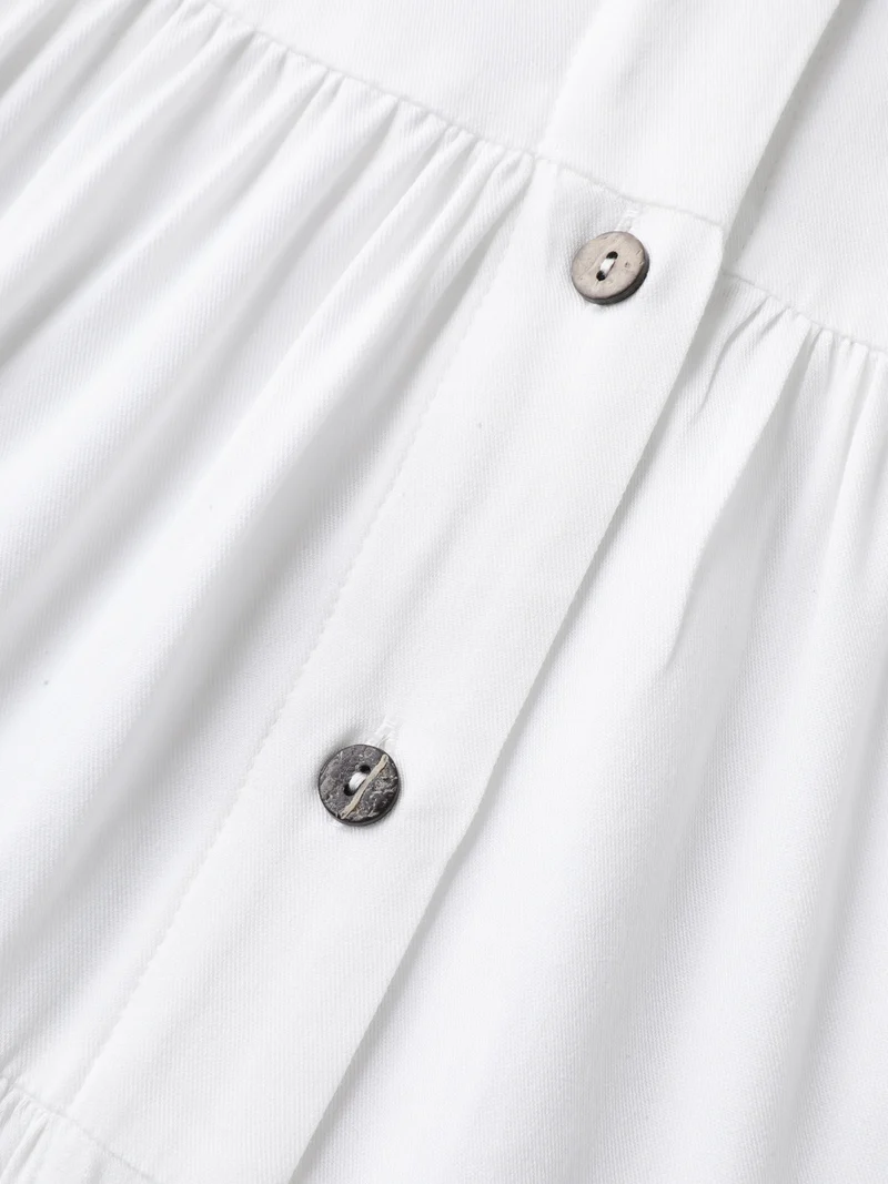 Tiered Button Placket Puffy Sleeve Blouse