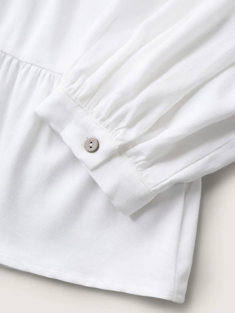 Tiered Button Placket Puffy Sleeve Blouse