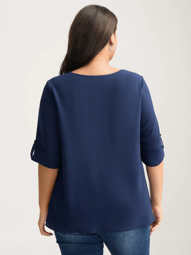 Metal Button Pleated Front Blouse