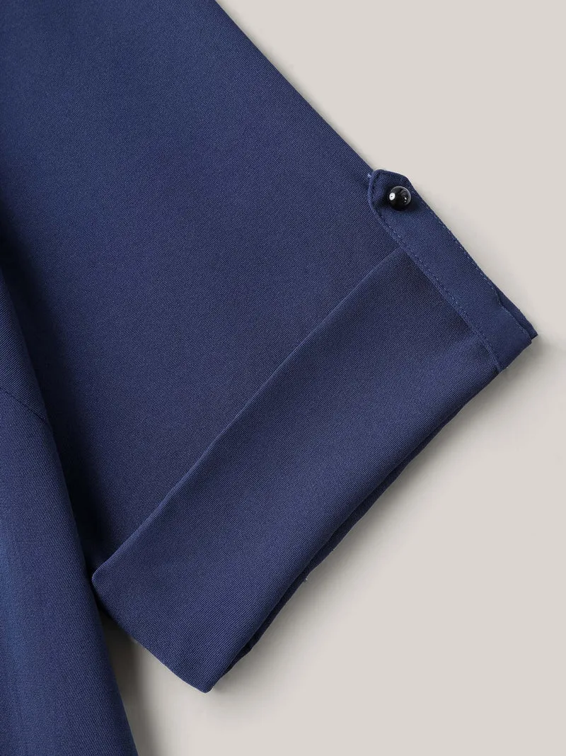 Metal Button Pleated Front Blouse