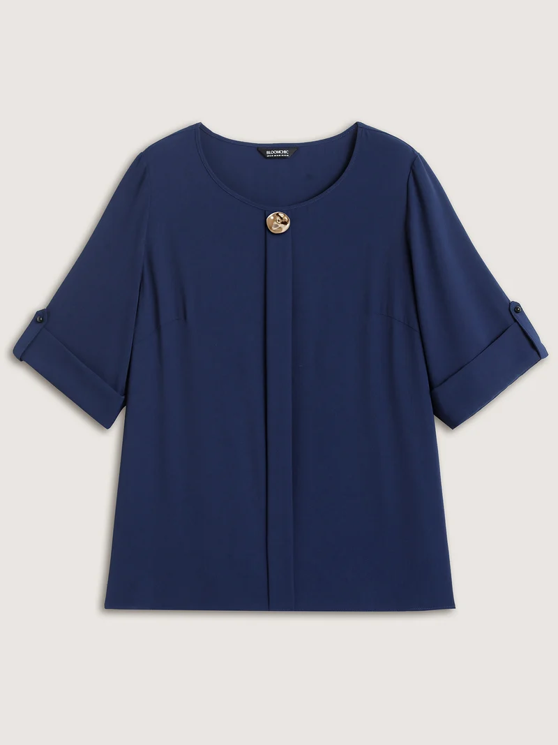 Metal Button Pleated Front Blouse