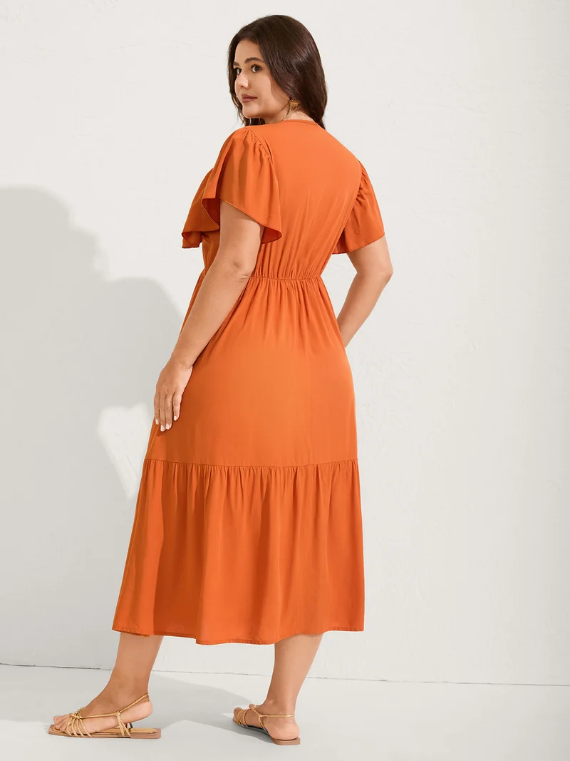Rayon Stretchy Waist Lace Midi Dress