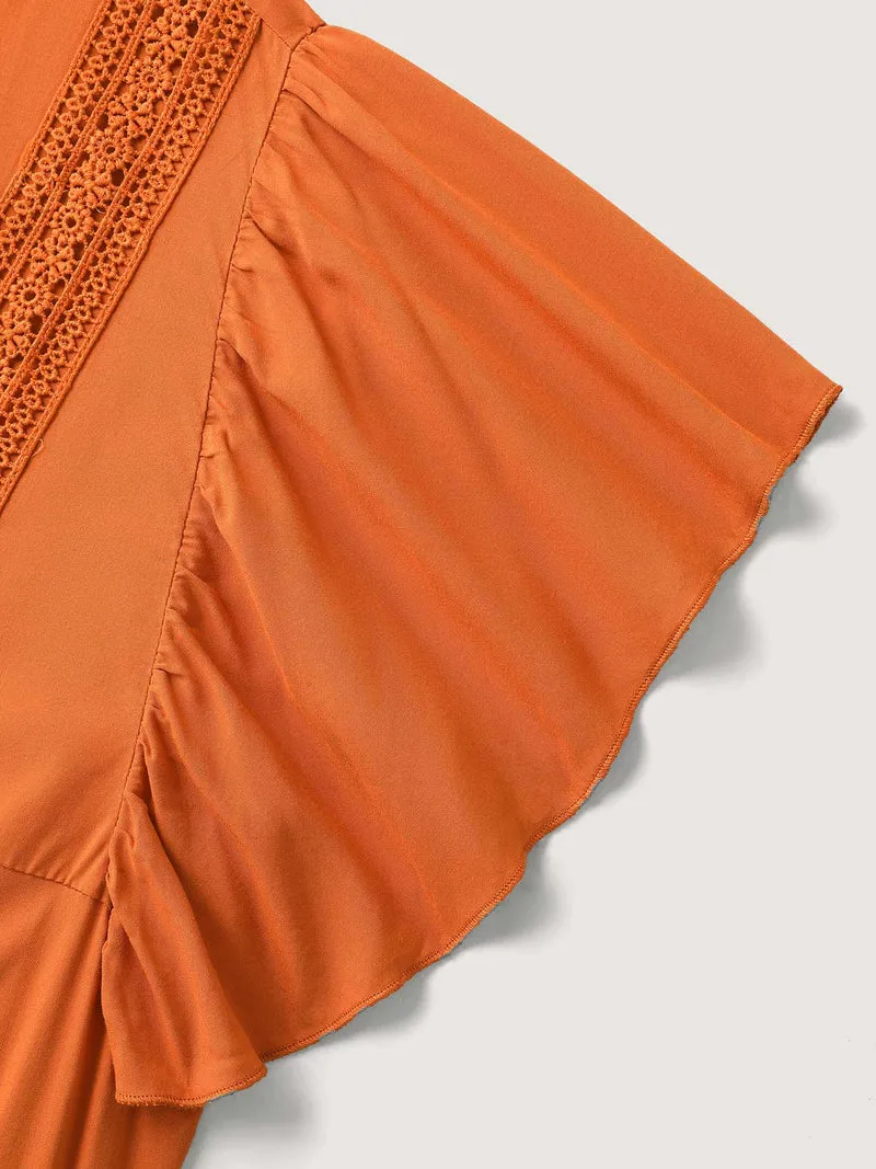 Rayon Stretchy Waist Lace Midi Dress