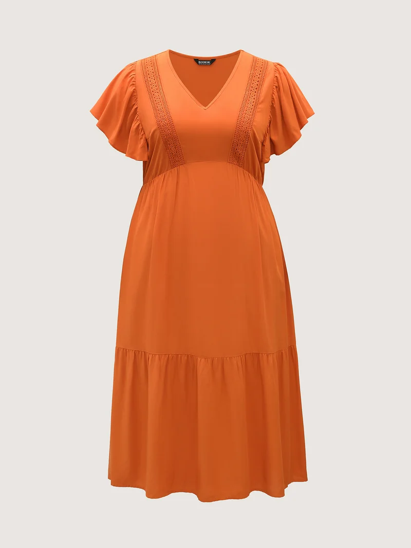 Rayon Stretchy Waist Lace Midi Dress