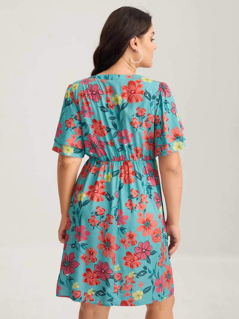 Floral Radiance Layered Sleeve Midi Dress