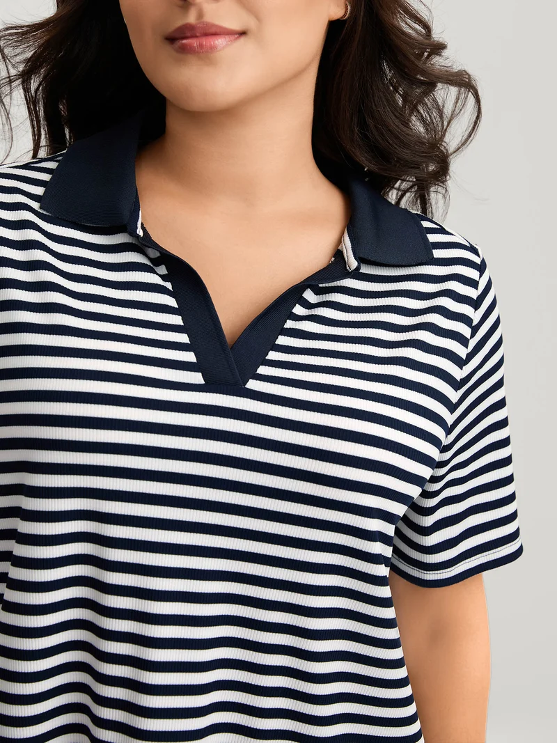 Polo Collar Stripes Contrast T-Shirt
