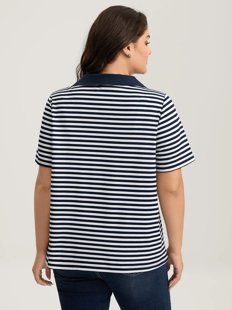 Polo Collar Stripes Contrast T-Shirt