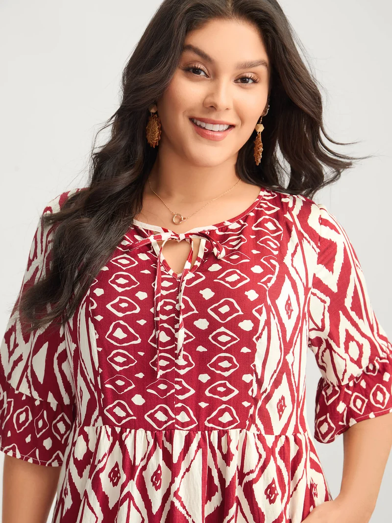 Rayon Geometric Print Midi Dress