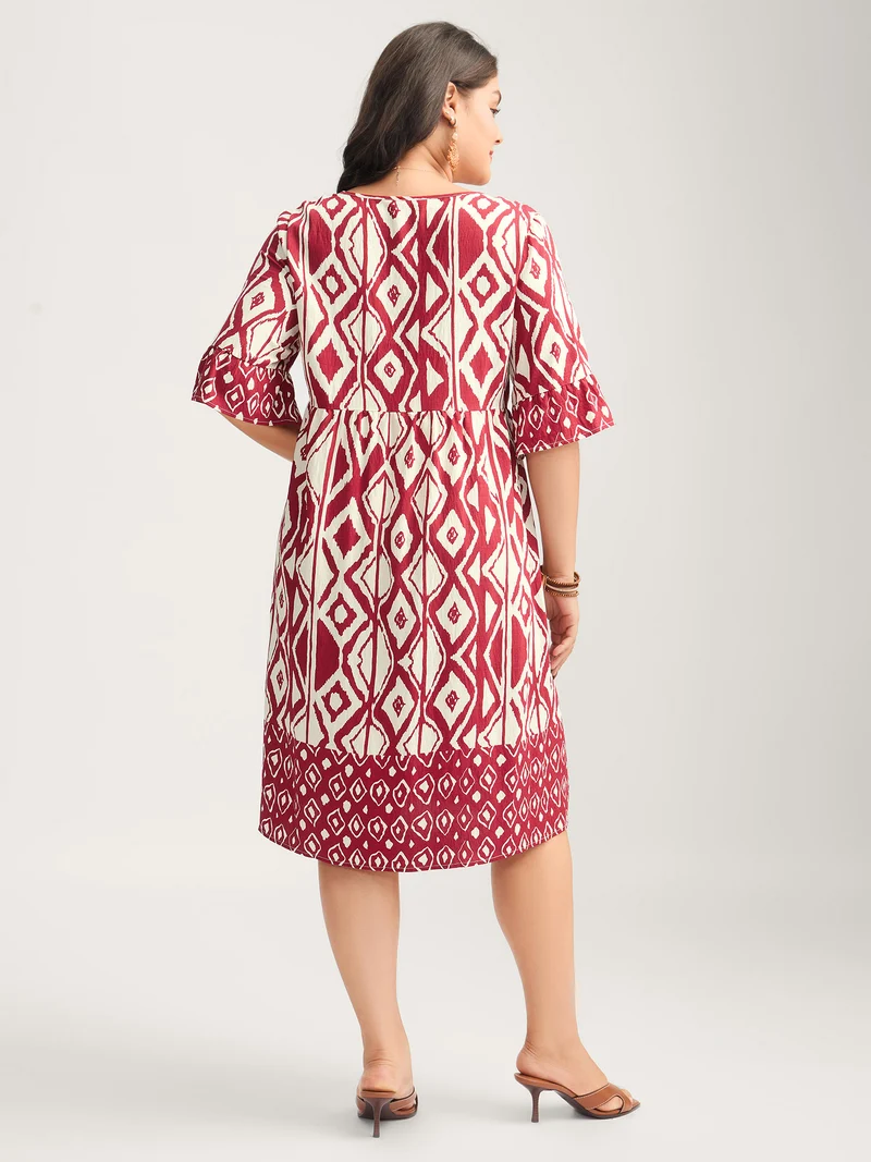 Rayon Geometric Print Midi Dress