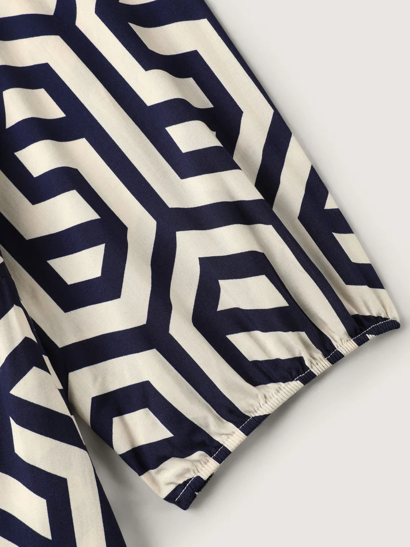 Rayon Geometric Pattern Button Midi Dress