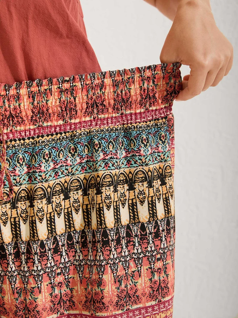 Boho Stripes Wide-Leg Shirred Pants
