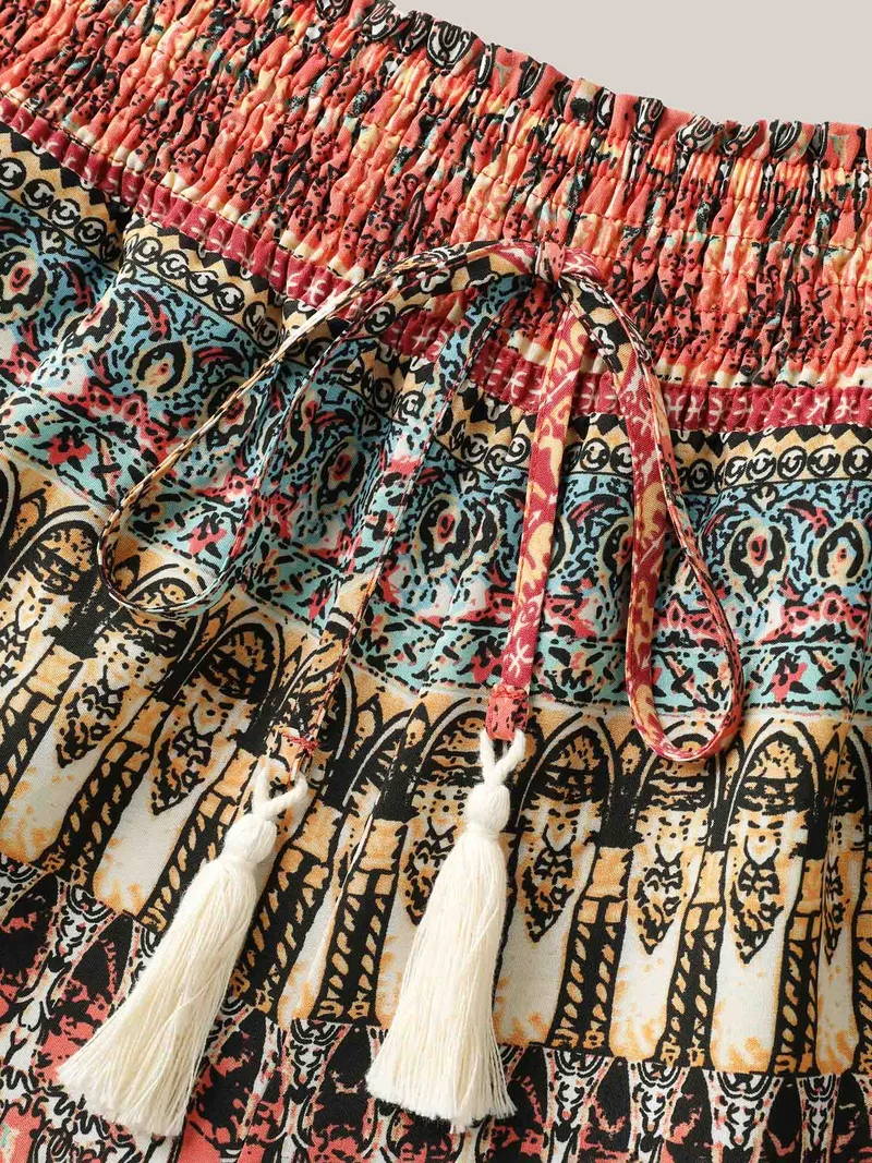 Boho Stripes Wide-Leg Shirred Pants