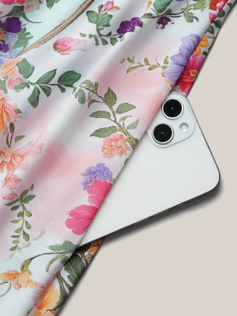 Floral Print Wrap-Neck Flared Sleeve Maxi Dress
