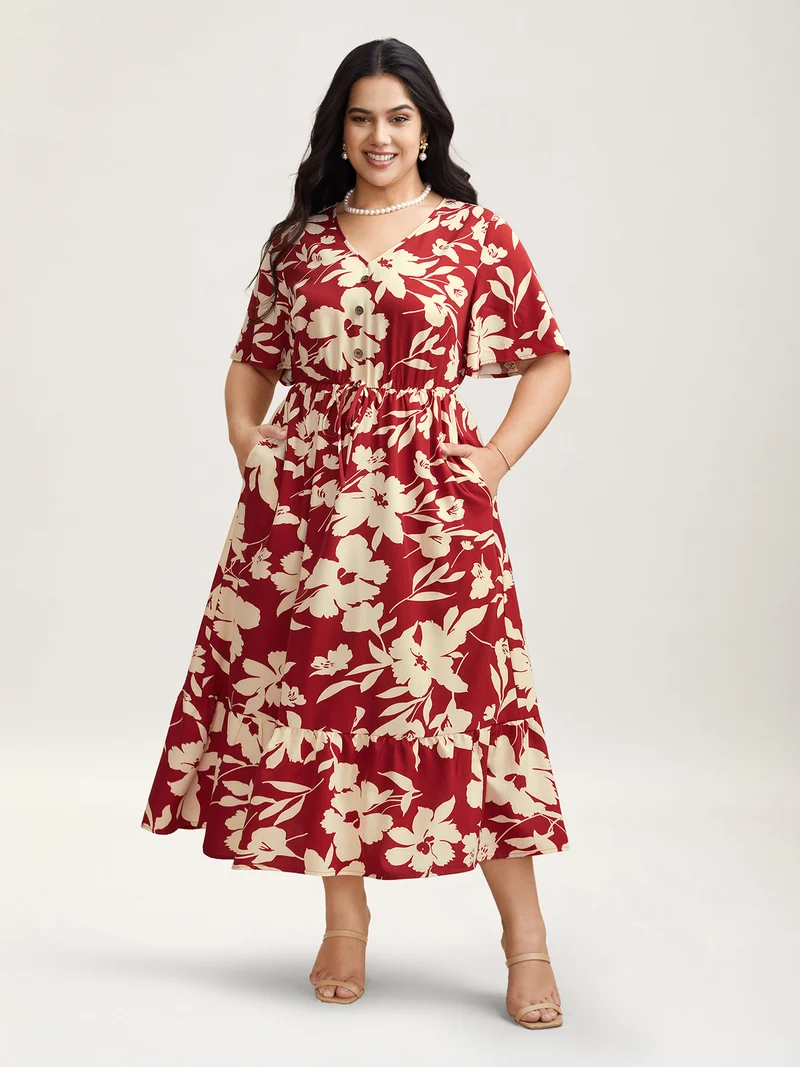 Flirty Floral Print Tied Tiered Maxi Dress