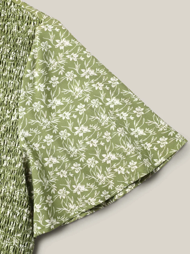 Floral Print Shirred Front Peplum Shirt