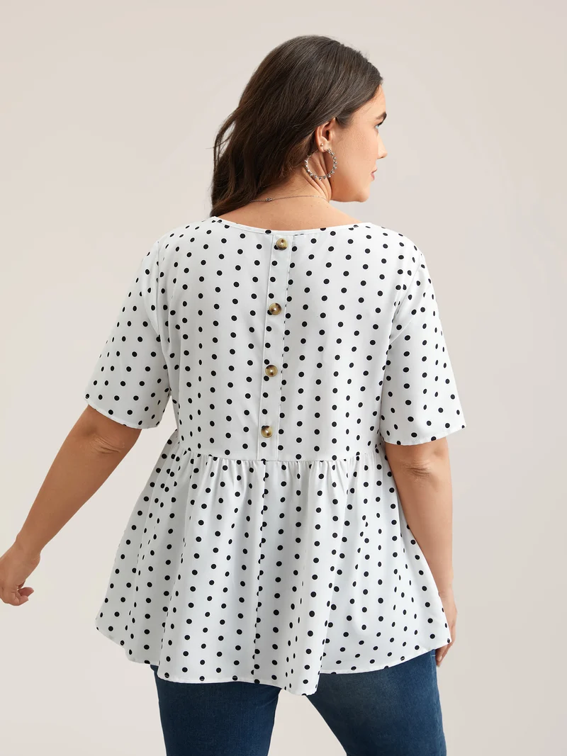 Polka Dot Button-Back Flared Shirt