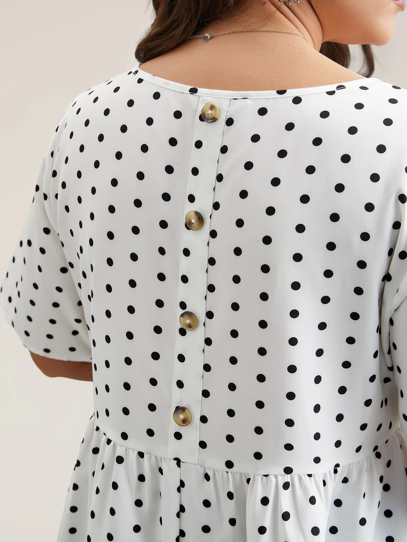Polka Dot Button-Back Flared Shirt