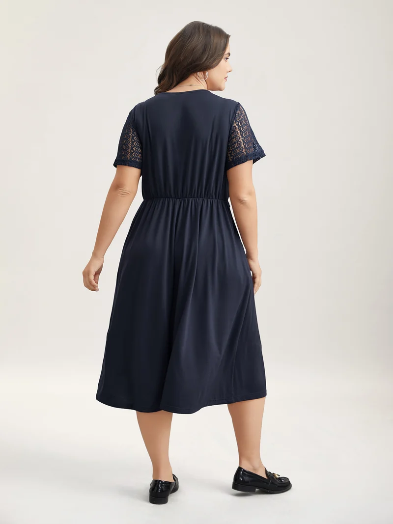 2-in-1 Spliced Button-Front Midi Dress