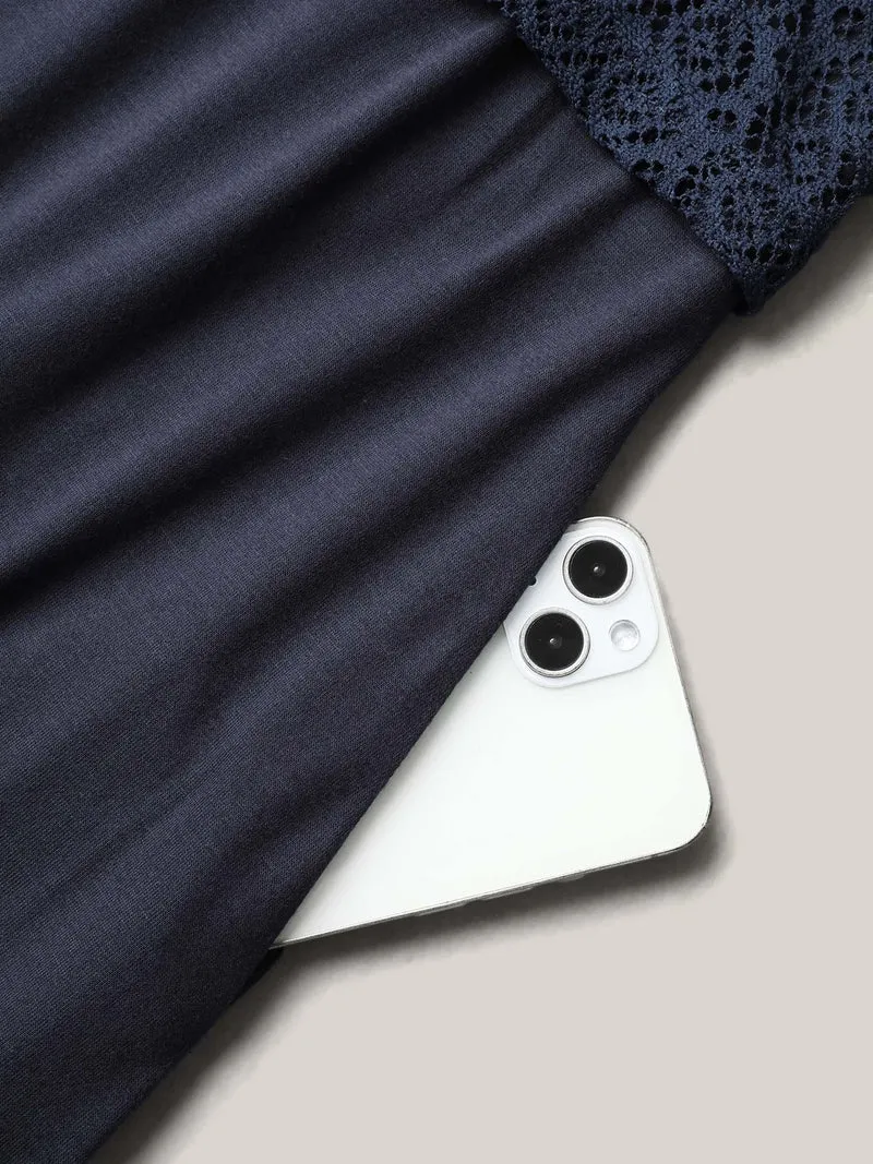2-in-1 Spliced Button-Front Midi Dress