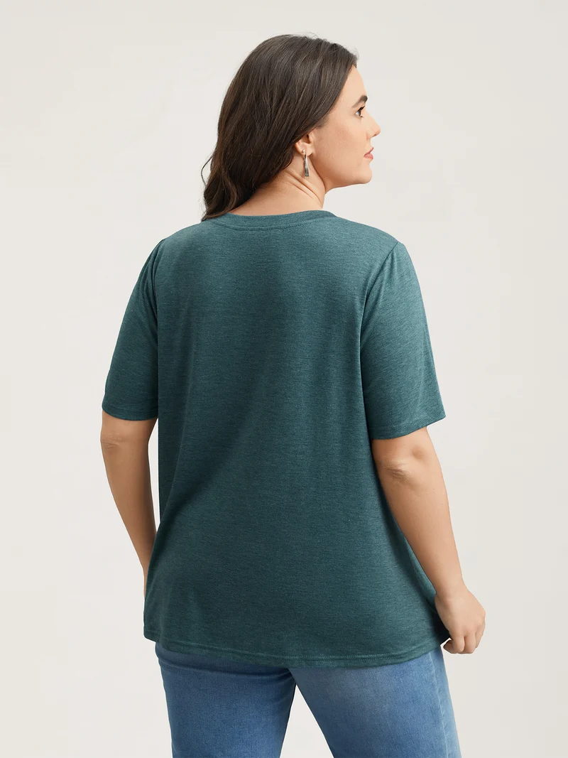 Cat Print Crew Neck Stretchy T-Shirt