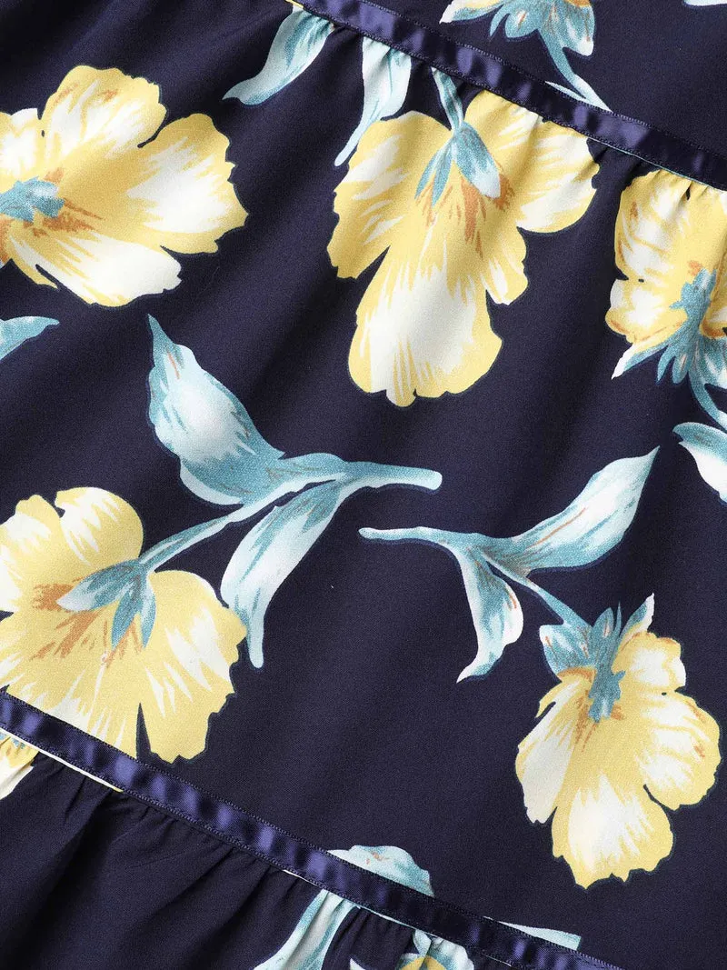 Spring Flowers V-Neck Tiered Midi Dress