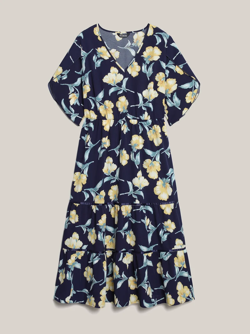 Spring Flowers V-Neck Tiered Midi Dress