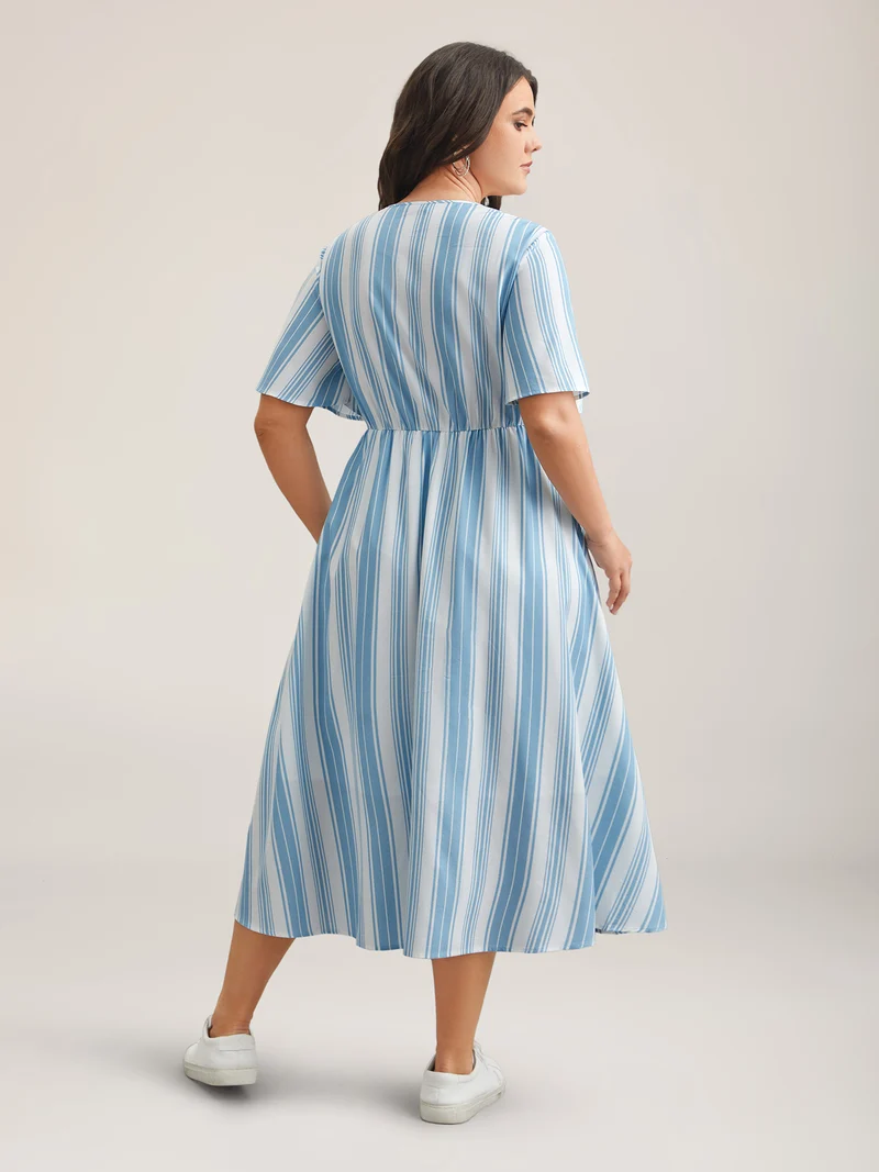 Nautical Stripes Neck Tie Midi Dress