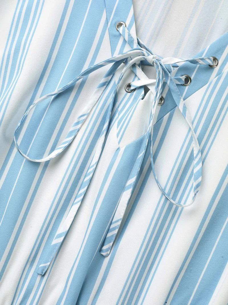 Nautical Stripes Neck Tie Midi Dress