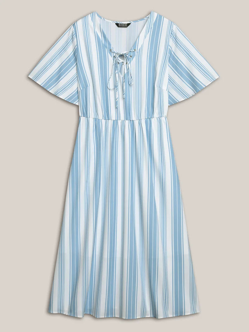 Nautical Stripes Neck Tie Midi Dress