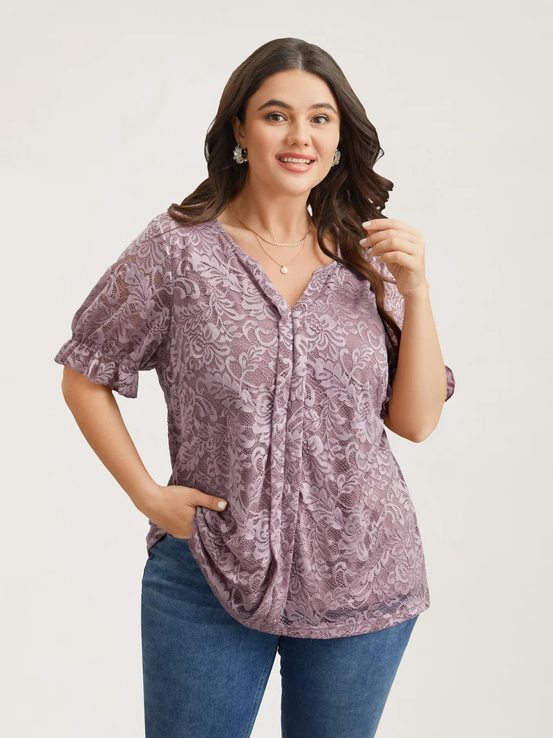 Lace Ruffled Puff Sleeve Shirt