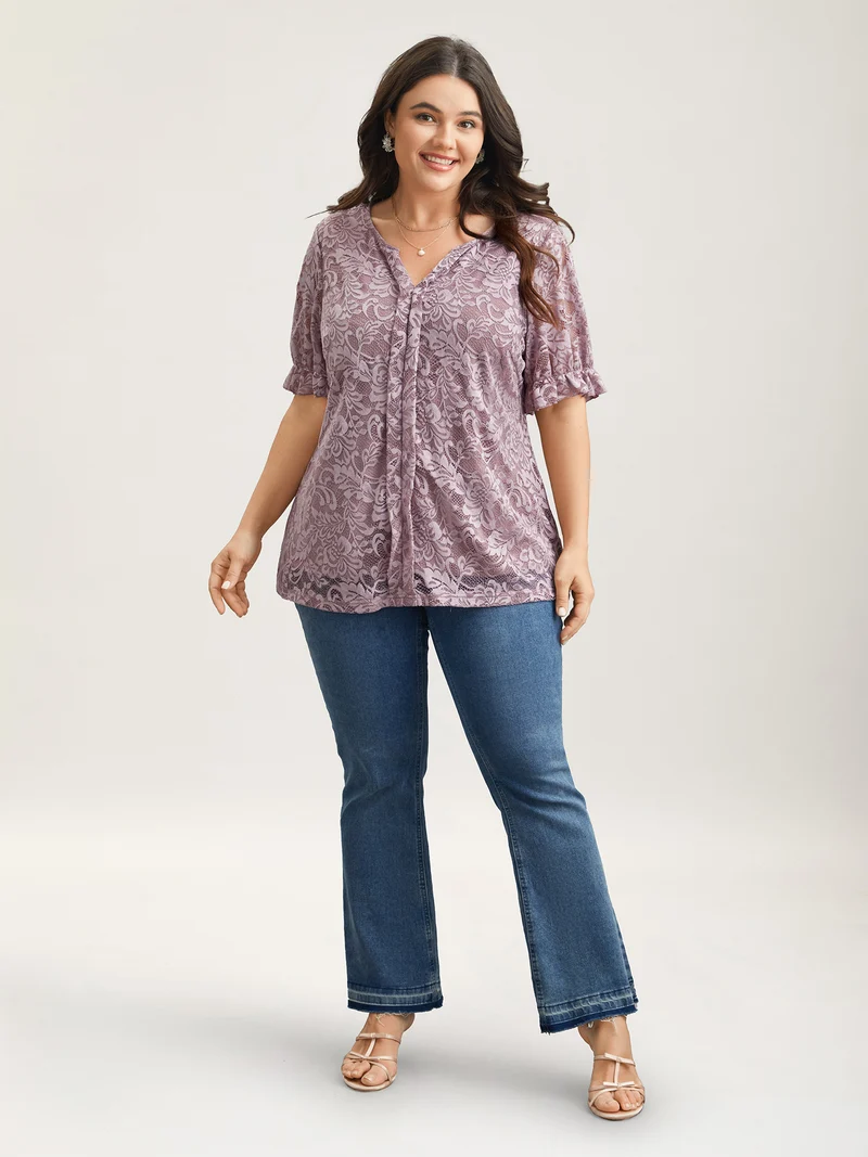 Lace Ruffled Puff Sleeve Shirt