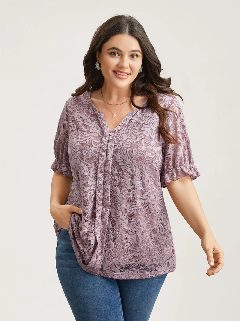 Lace Ruffled Puff Sleeve Shirt