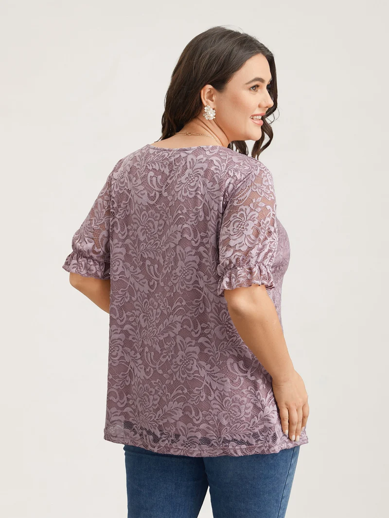 Lace Ruffled Puff Sleeve Shirt