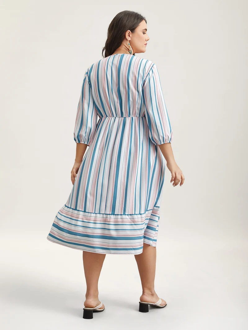 Stretchy Striped Tassels Tiered Midi Dress