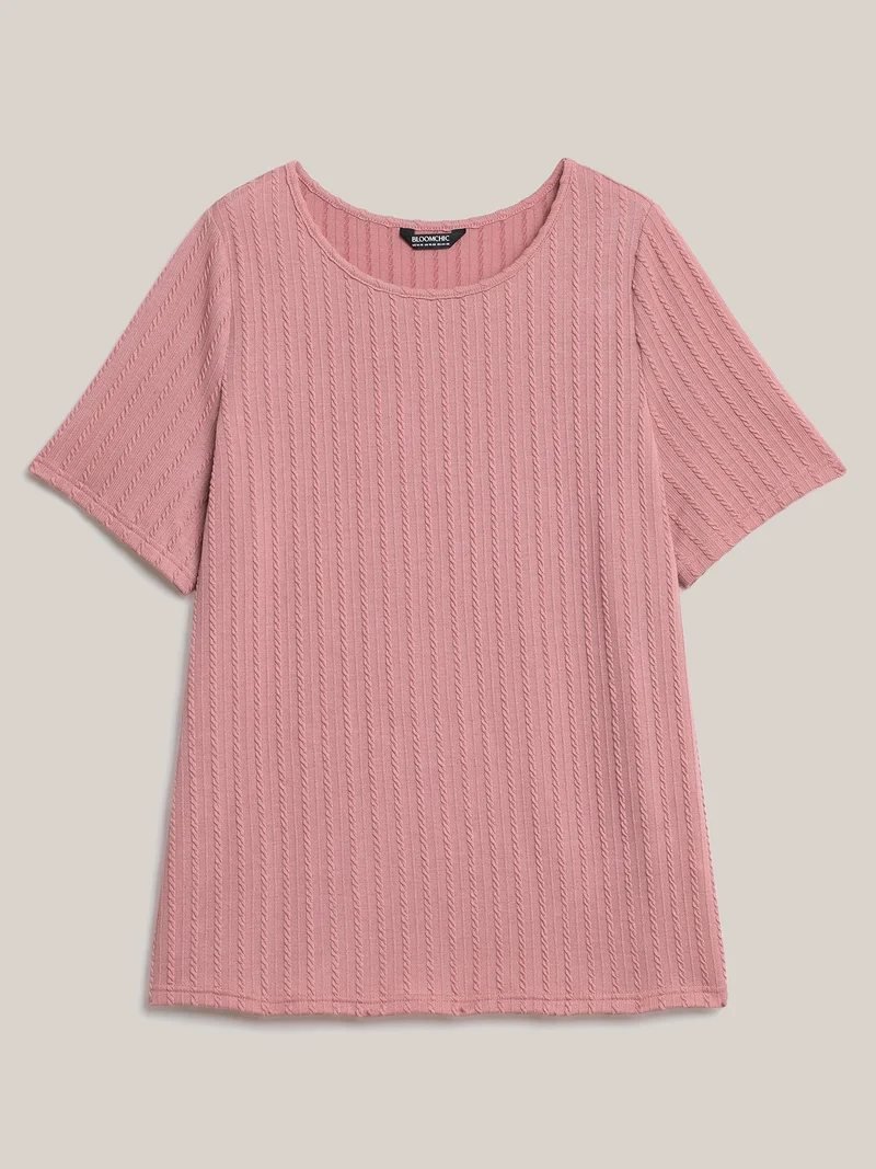 Cable Knit Textured Round Neck T-Shirt