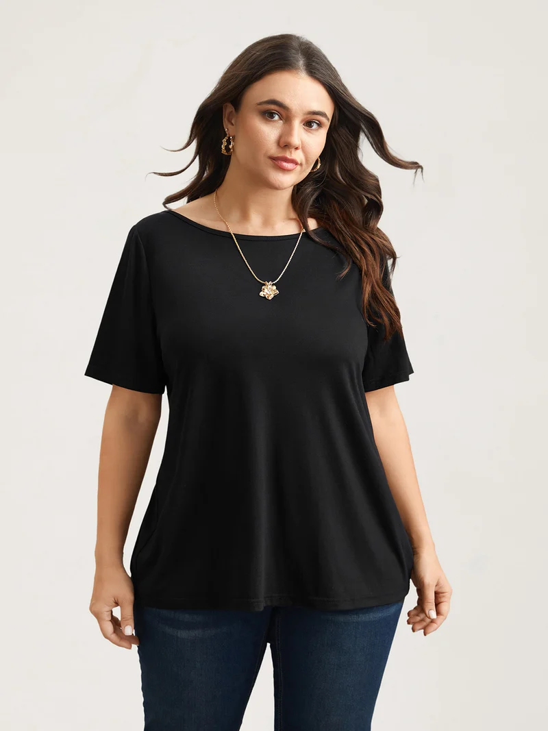Butterfly Back Stretchy Round Neck T-Shirt