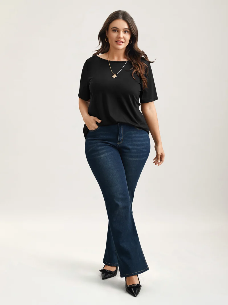 Butterfly Back Stretchy Round Neck T-Shirt