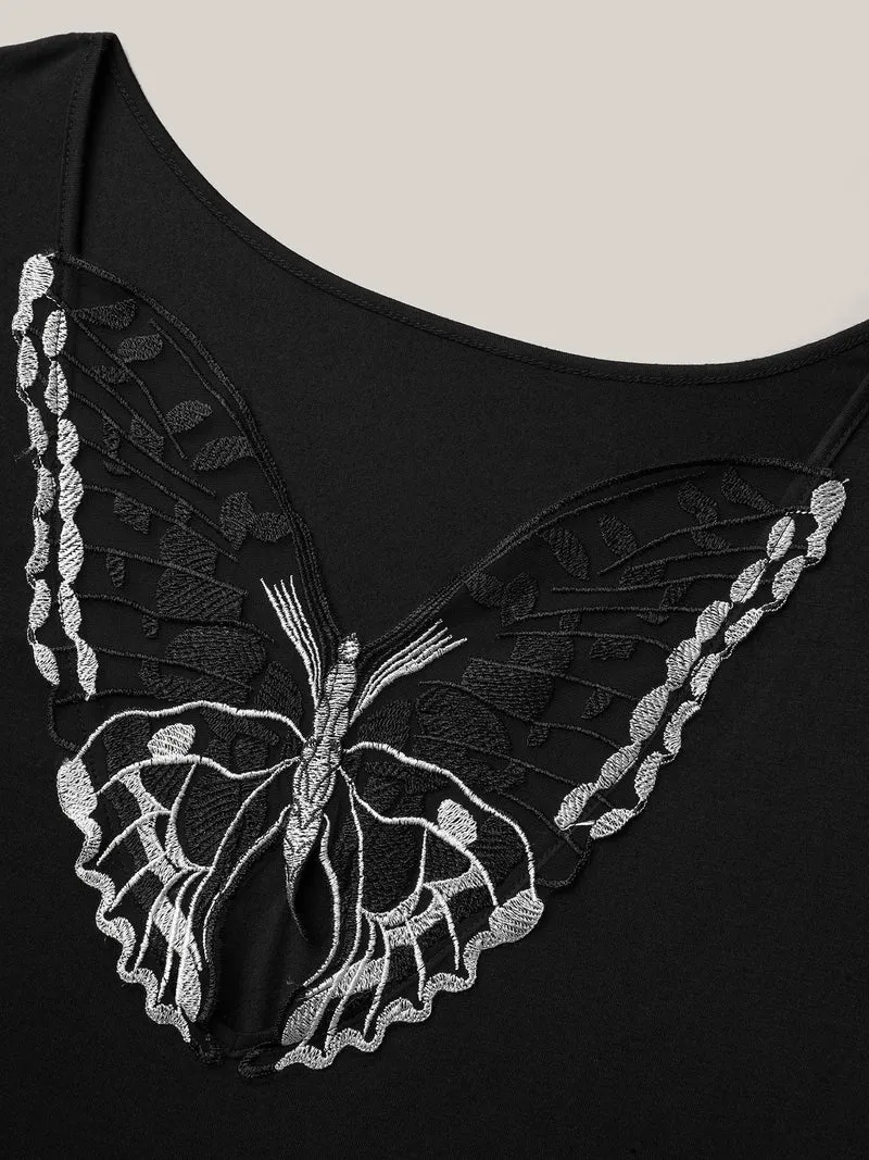 Butterfly Back Stretchy Round Neck T-Shirt