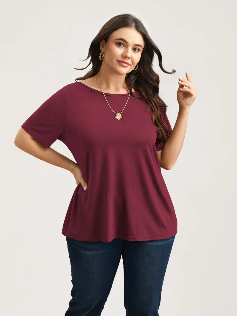 Butterfly Back Stretchy Round Neck T-Shirt