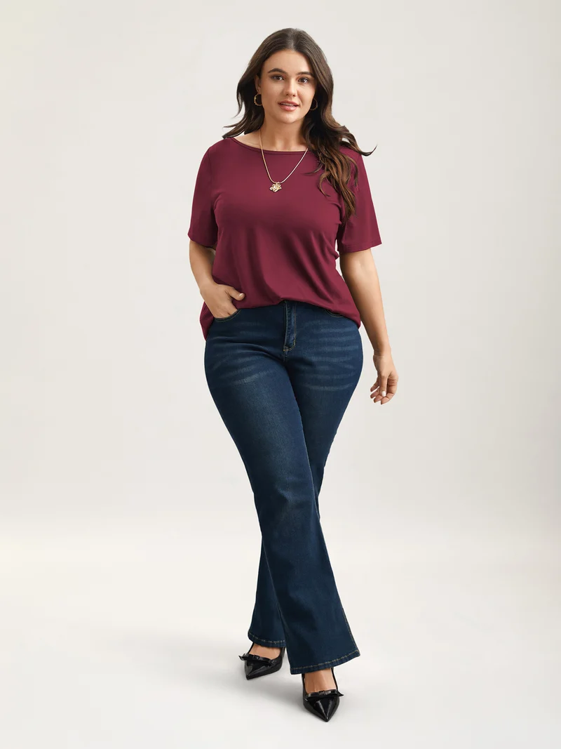 Butterfly Back Stretchy Round Neck T-Shirt