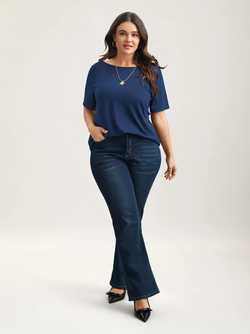 Butterfly Back Stretchy Round Neck T-Shirt