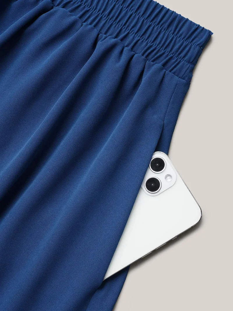 Asymmetrical Hem Stretchy-Waist Plain Midi Skirt