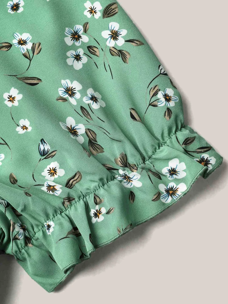 Floral Print Smocked Stretchy Waist Shirt