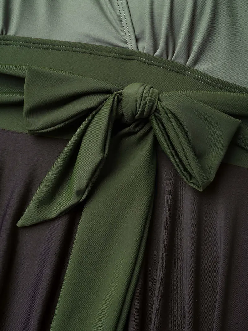 Color-Block Panelled Waist-Tie Swim Dress