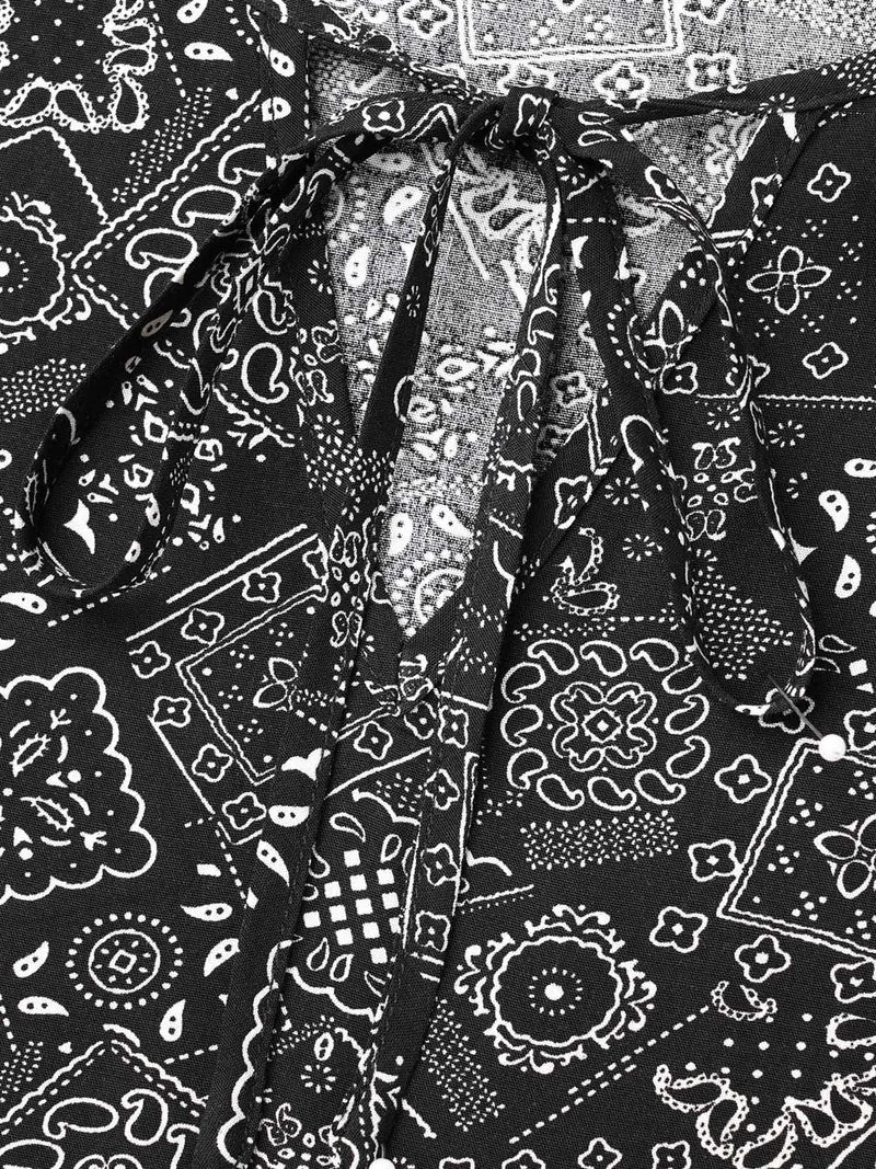 Boho Print Neck-Tie Blouse
