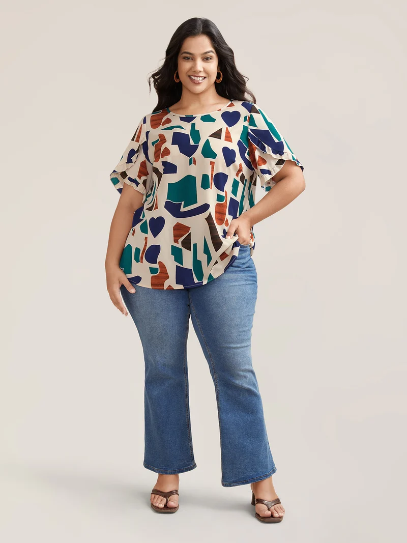 Abstract Print Round Neck Half Sleeve Shirt
