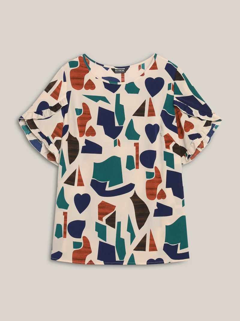 Abstract Print Round Neck Half Sleeve Shirt