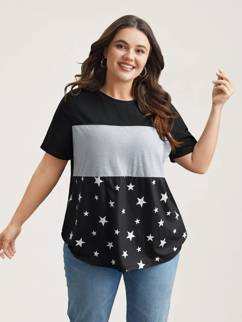 Starry Color-Block Stretchy T-Shirt