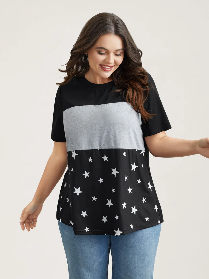 Starry Color-Block Stretchy T-Shirt